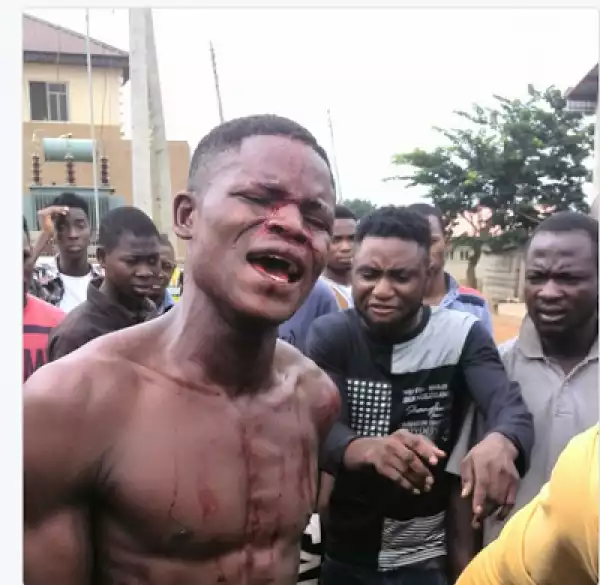 See What FUNAAB Students Did To A Thief Who Stole Tecno Phone During Protest.